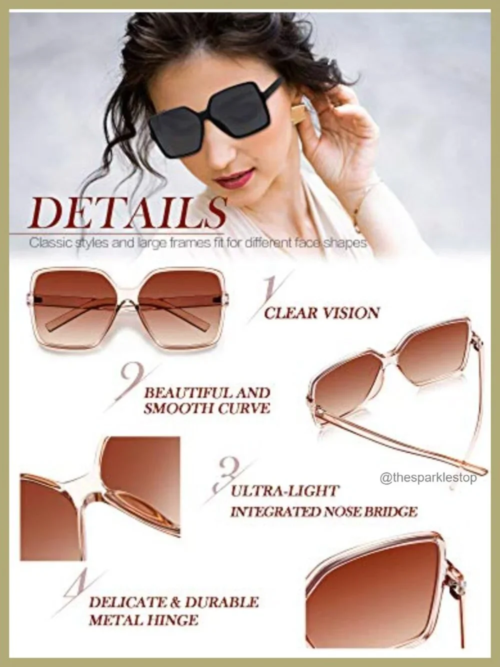 4x Oversized Square Sunglasses for Women Acrylic Lens PC Frame Flat Top Wide